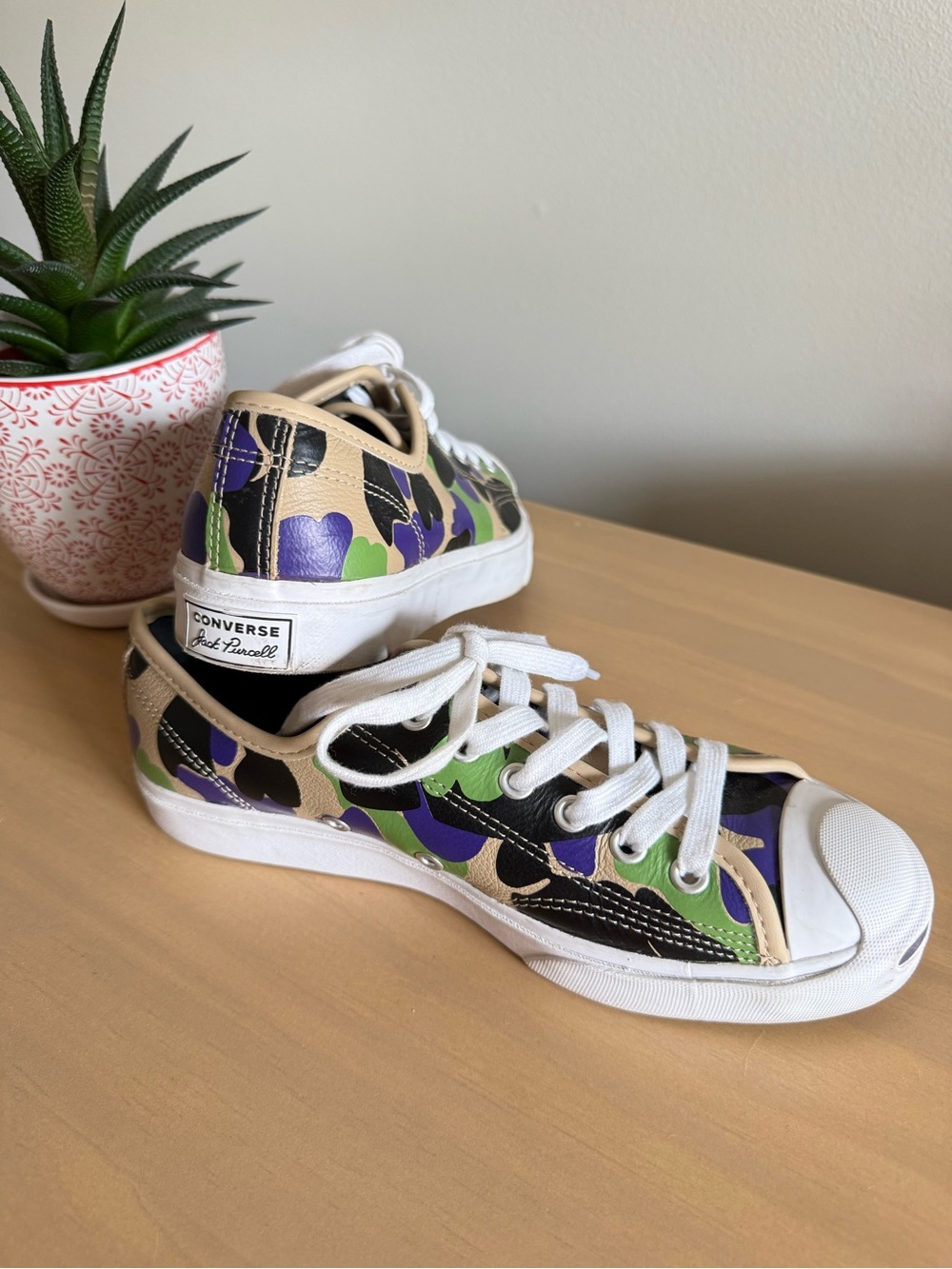 Converse Jack Purcell Low Candied Ginger Camo Sneakers Purple Green Leather 7